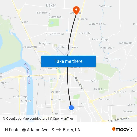 N Foster @ Adams Ave - S to Baker, LA map