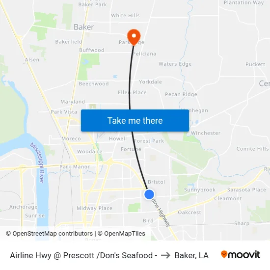 Airline Hwy @ Prescott /Don's Seafood - to Baker, LA map