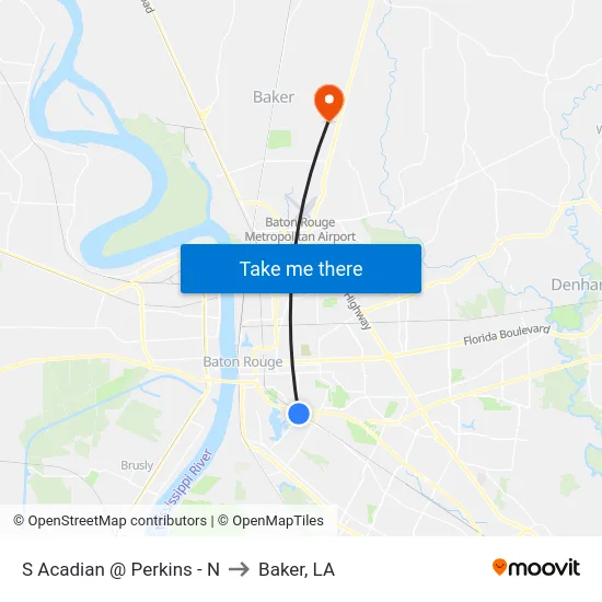 S Acadian @ Perkins - N to Baker, LA map