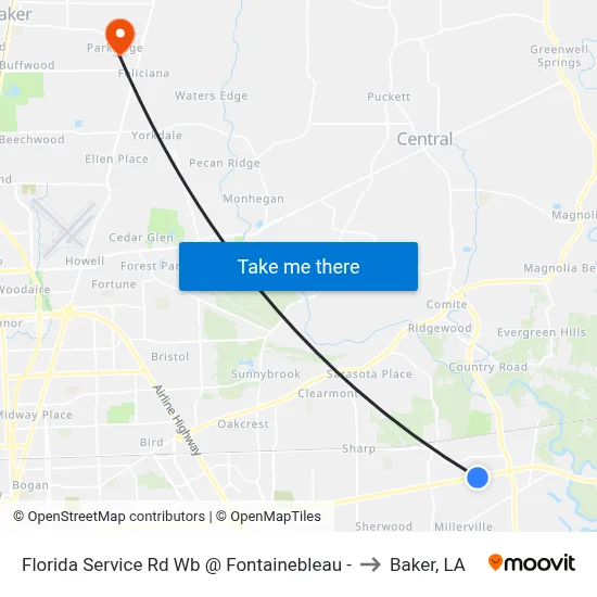 Florida Service Rd Wb @ Fontainebleau - to Baker, LA map