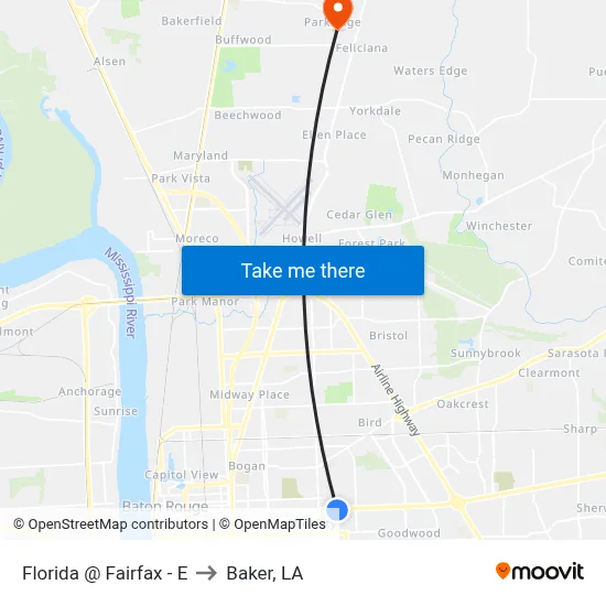 Florida @ Fairfax - E to Baker, LA map