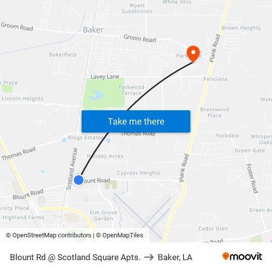 Blount Rd @ Scotland Square Apts. to Baker, LA map