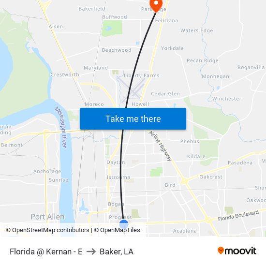 Florida @ Kernan - E to Baker, LA map