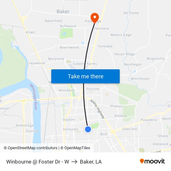 Winbourne @ Foster Dr - W to Baker, LA map