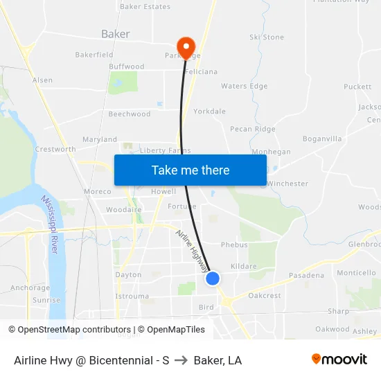 Airline Hwy @ Bicentennial - S to Baker, LA map