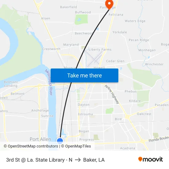 3rd St @ La. State Library - N to Baker, LA map