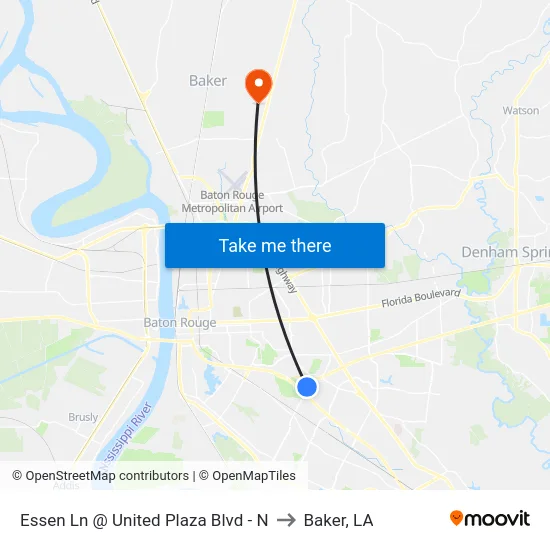 Essen Ln @ United Plaza Blvd - N to Baker, LA map