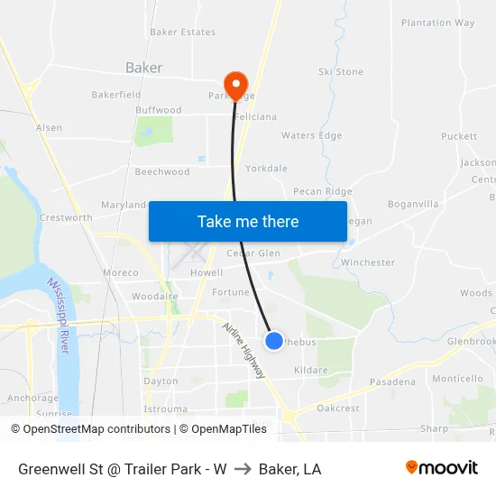 Greenwell St @ Trailer Park - W to Baker, LA map