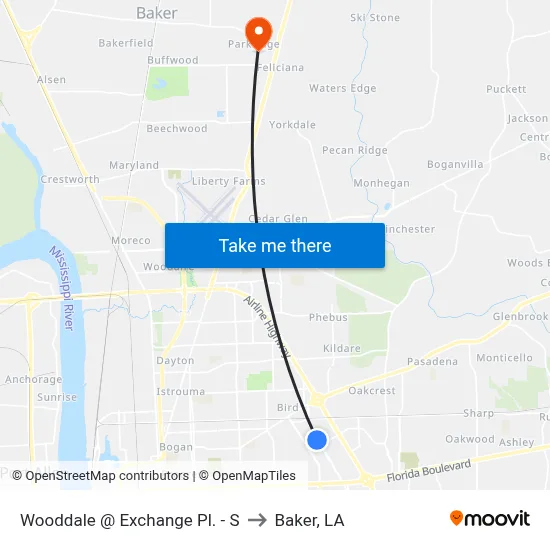 Wooddale @ Exchange Pl. - S to Baker, LA map