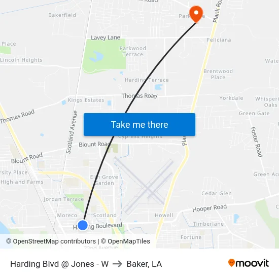 Harding Blvd @ Jones - W to Baker, LA map