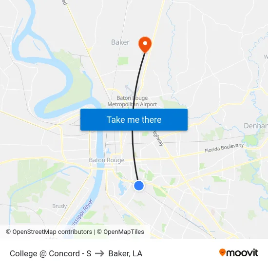 College @ Concord - S to Baker, LA map