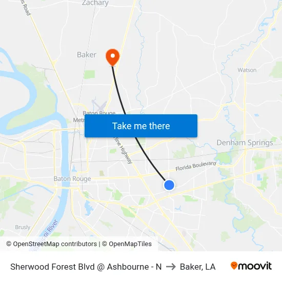 Sherwood Forest Blvd @ Ashbourne - N to Baker, LA map