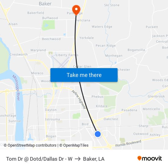 Tom Dr @ Dotd/Dallas Dr - W to Baker, LA map