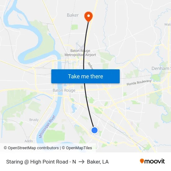 Staring @ High Point Road - N to Baker, LA map