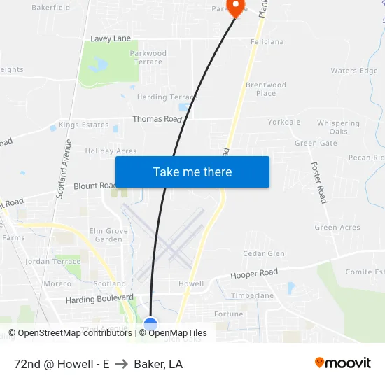 72nd @ Howell - E to Baker, LA map