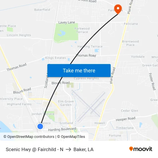 Scenic Hwy @ Fairchild - N to Baker, LA map