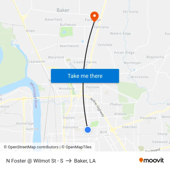 N Foster @ Wilmot St - S to Baker, LA map