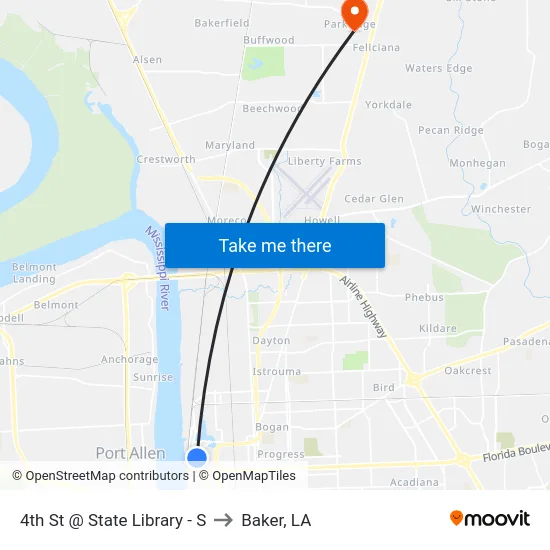 4th St @ State Library - S to Baker, LA map