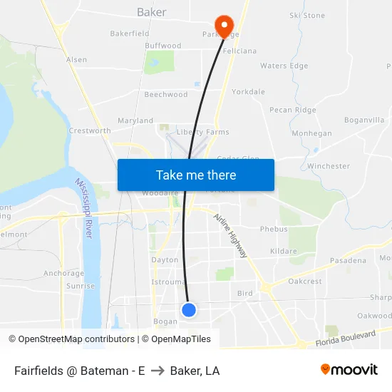 Fairfields @ Bateman - E to Baker, LA map