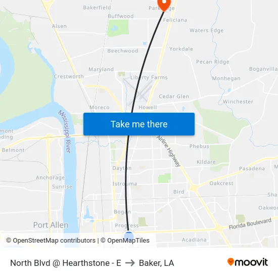 North Blvd @ Hearthstone - E to Baker, LA map