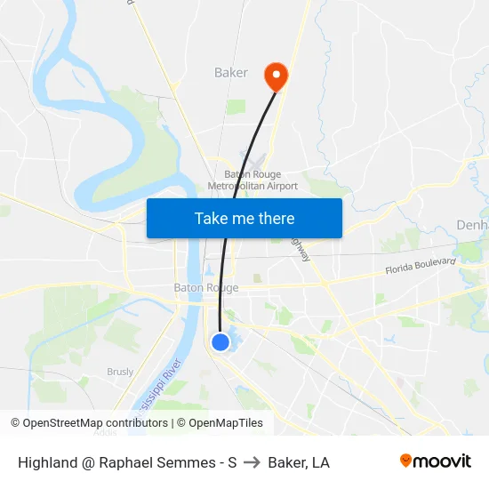 Highland @ Raphael Semmes - S to Baker, LA map