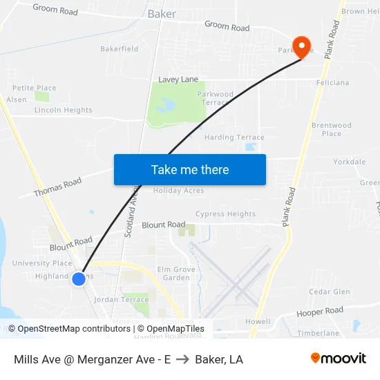 Mills Ave @ Merganzer Ave - E to Baker, LA map