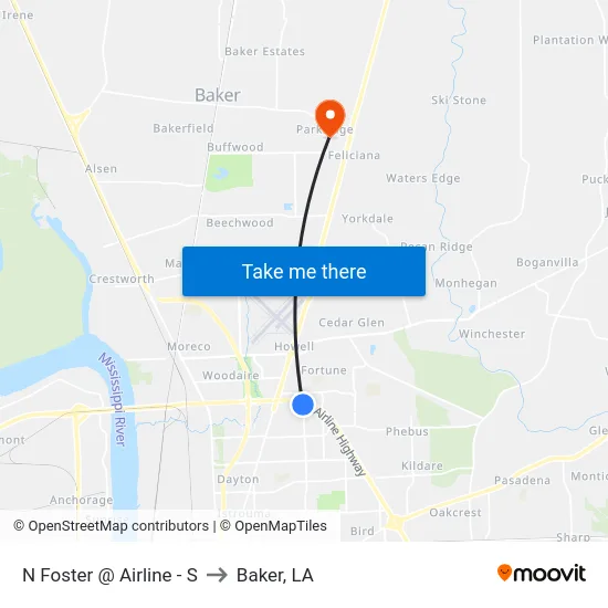 N Foster @ Airline - S to Baker, LA map