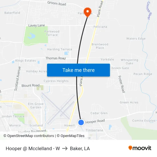 Hooper @ Mcclelland - W to Baker, LA map