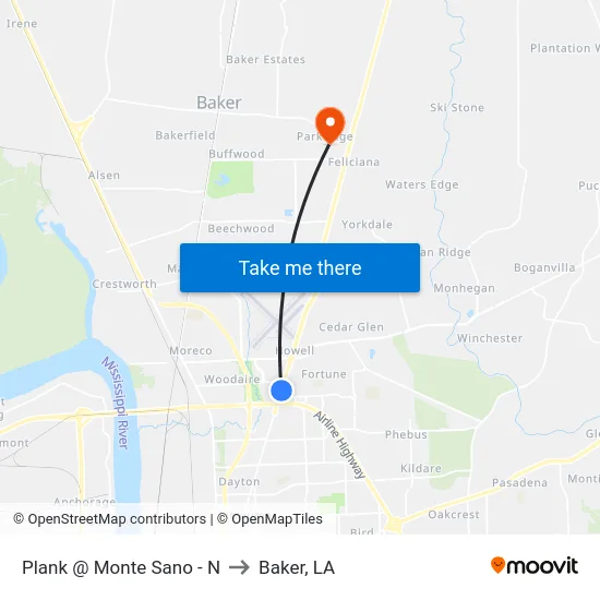 Plank @ Monte Sano - N to Baker, LA map