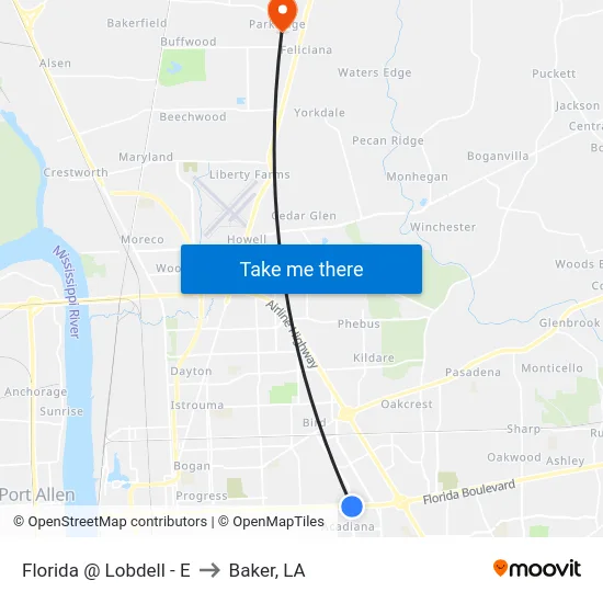 Florida @ Lobdell - E to Baker, LA map