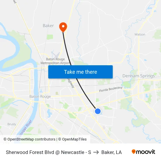 Sherwood Forest Blvd @ Newcastle - S to Baker, LA map