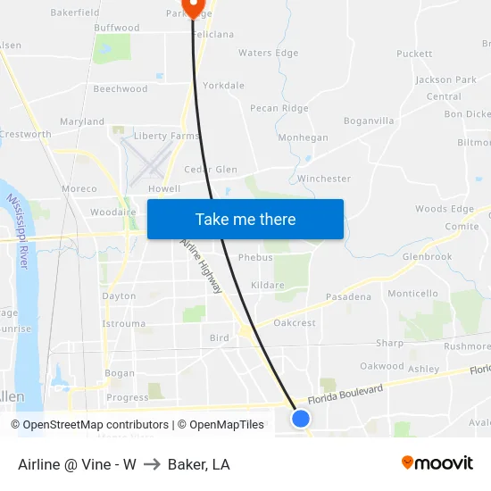 Airline @ Vine - W to Baker, LA map