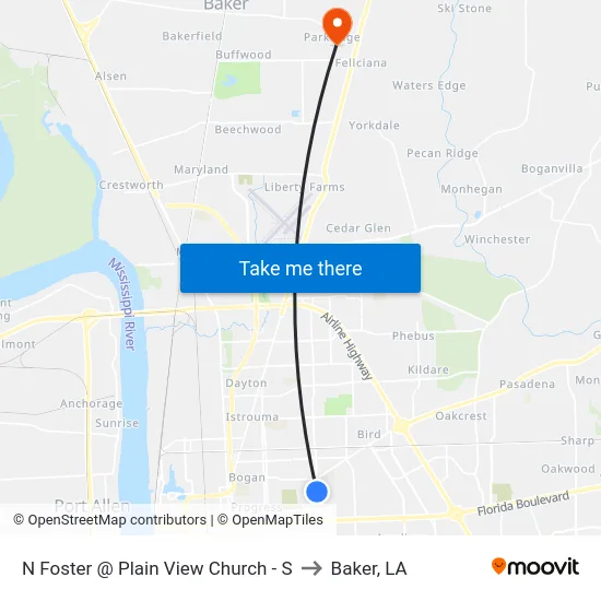 N Foster @ Plain View Church - S to Baker, LA map