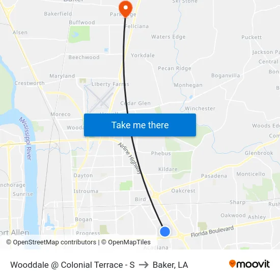 Wooddale @ Colonial Terrace - S to Baker, LA map