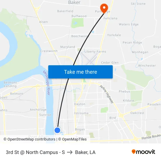 3rd St @ North Campus - S to Baker, LA map