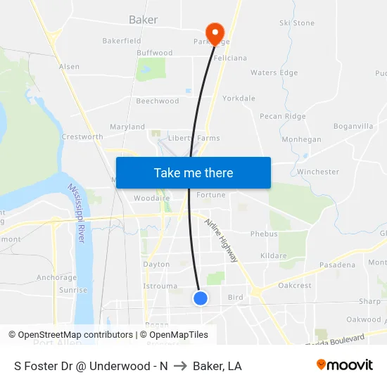 S Foster Dr @ Underwood - N to Baker, LA map