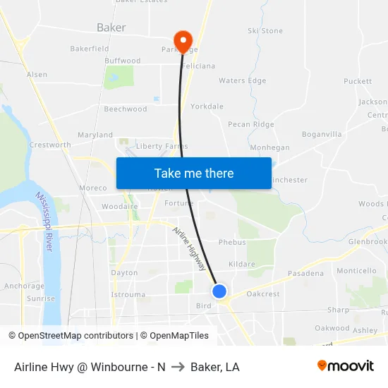 Airline Hwy @ Winbourne - N to Baker, LA map