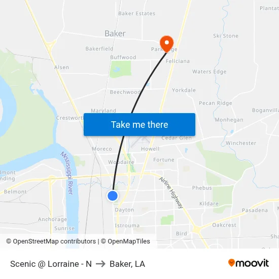 Scenic @ Lorraine - N to Baker, LA map