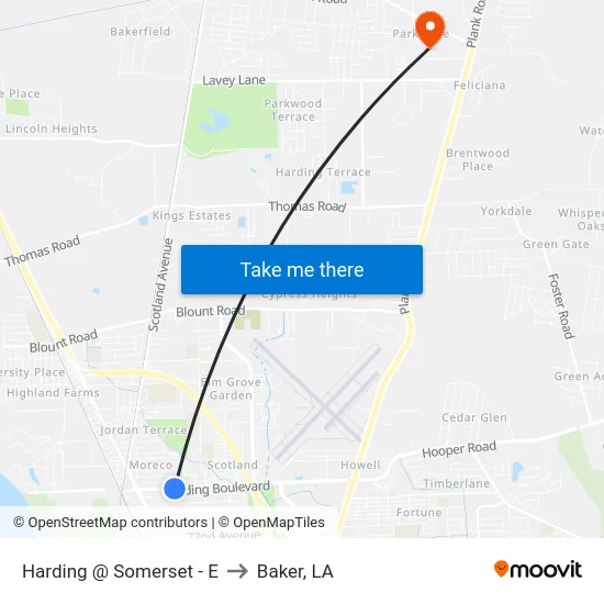 Harding @ Somerset - E to Baker, LA map