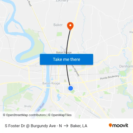 S Foster Dr @ Burgundy Ave - N to Baker, LA map