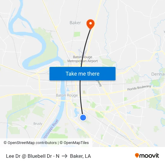 Lee Dr @ Bluebell Dr - N to Baker, LA map