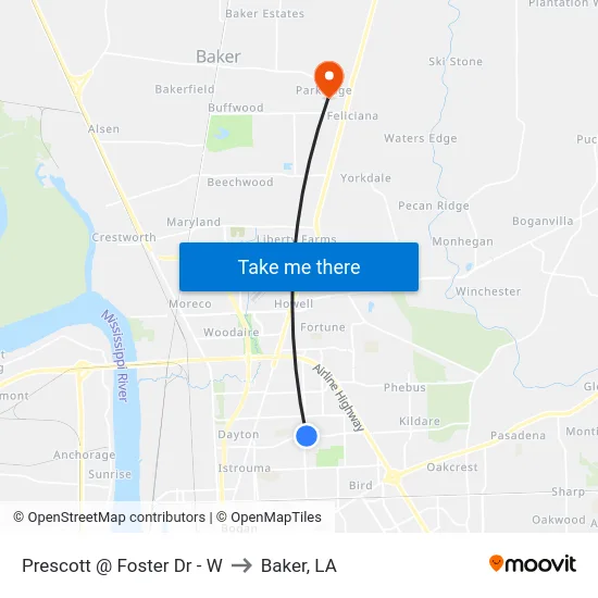 Prescott @ Foster Dr - W to Baker, LA map