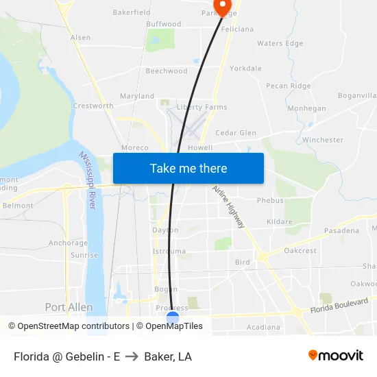 Florida @ Gebelin - E to Baker, LA map