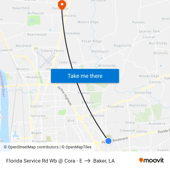 Florida Service Rd Wb @ Cora - E to Baker, LA map