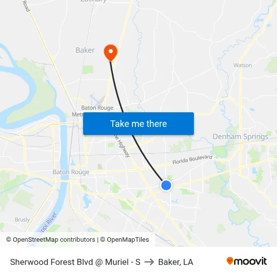 Sherwood Forest Blvd @ Muriel - S to Baker, LA map