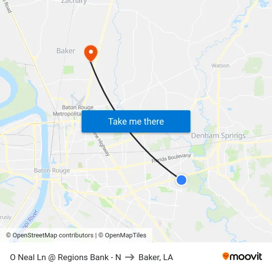 O Neal Ln @ Regions Bank - N to Baker, LA map