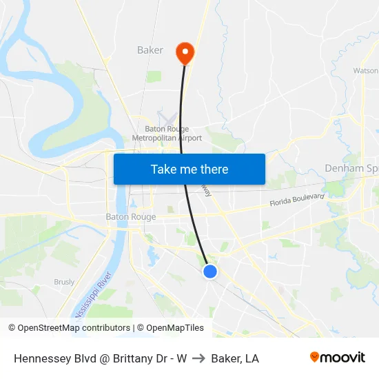 Hennessey Blvd @ Brittany Dr - W to Baker, LA map