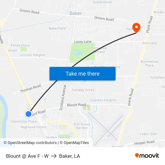 Blount @ Ave F - W to Baker, LA map