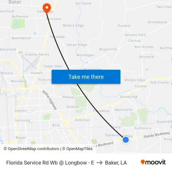 Florida Service Rd Wb @ Longbow - E to Baker, LA map