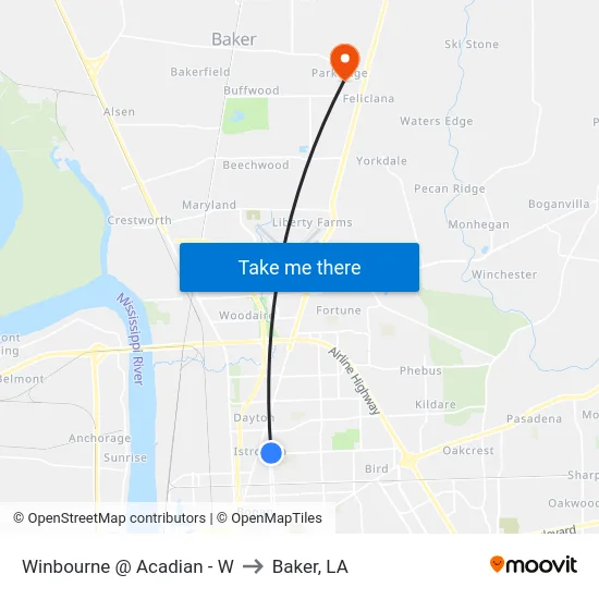 Winbourne @ Acadian - W to Baker, LA map